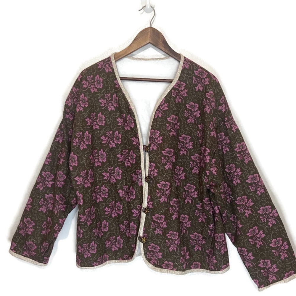 Handmade women’s quilted jacket brown/pink floral